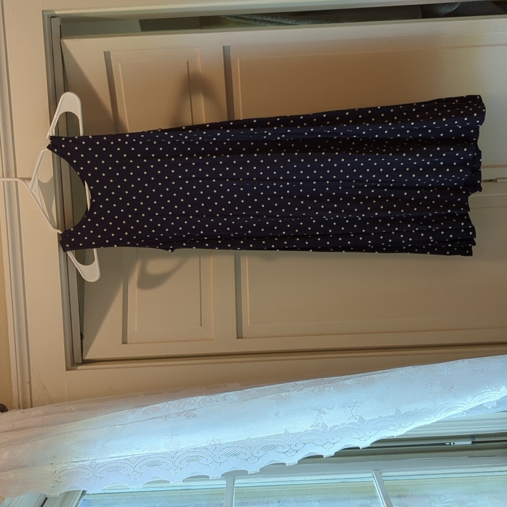 Blue and white polka dot dress